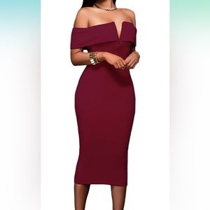 Maroon Deep V Neckline Dress Lg